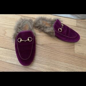 Gucci Purple Velvet Fur-Lined Mules shearling shoes 36 US 6 horsebit